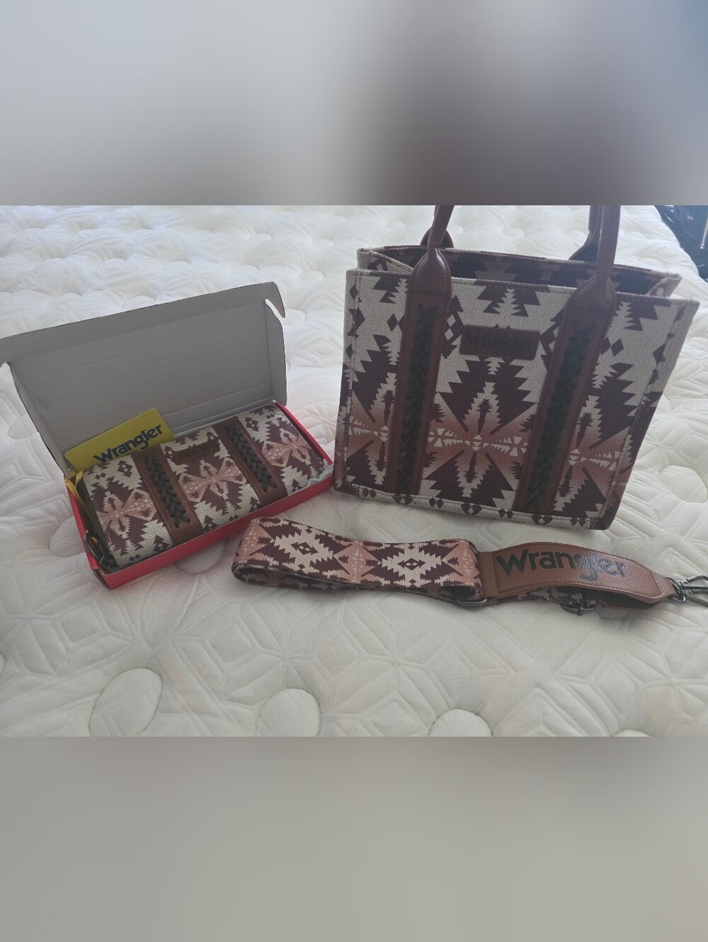 Wrangler Pink & Brown Aztec Tote Bag with Matching Strap